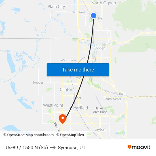 Us-89 / 1550 N (Sb) to Syracuse, UT map