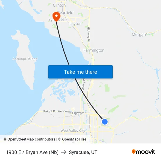 1900 E / Bryan Ave (Nb) to Syracuse, UT map