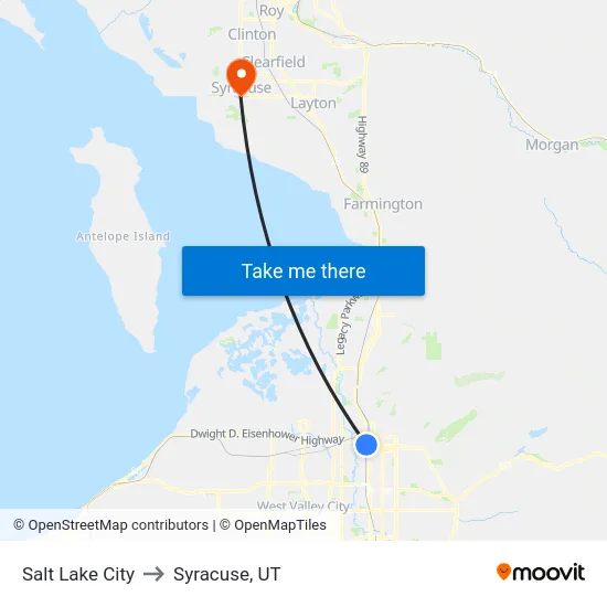 Salt Lake City to Syracuse, UT map