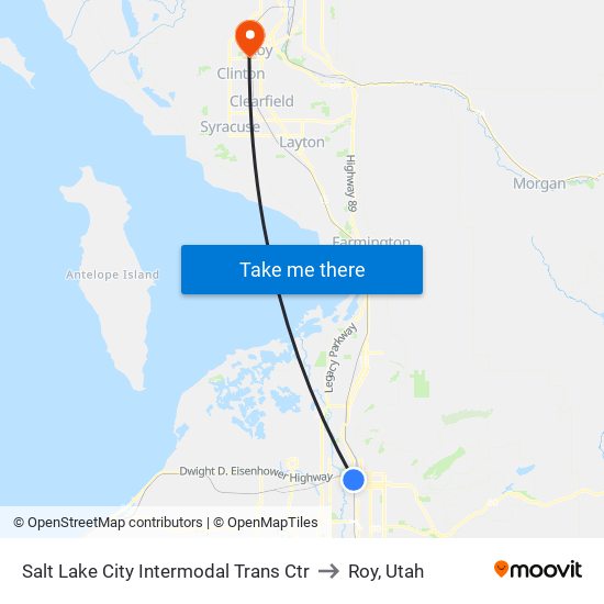 Salt Lake City Intermodal Trans Ctr to Roy, Utah map