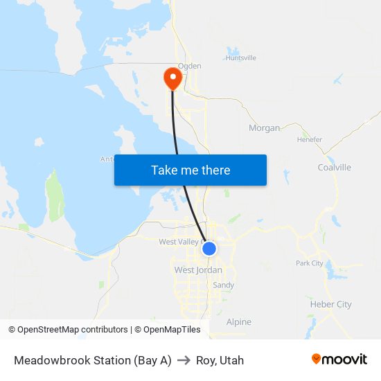 Meadowbrook Station (Bay A) to Roy, Utah map