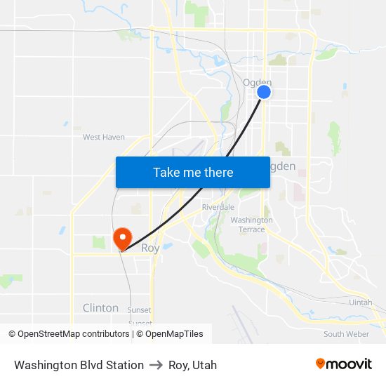 Washington Blvd Station to Roy, Utah map