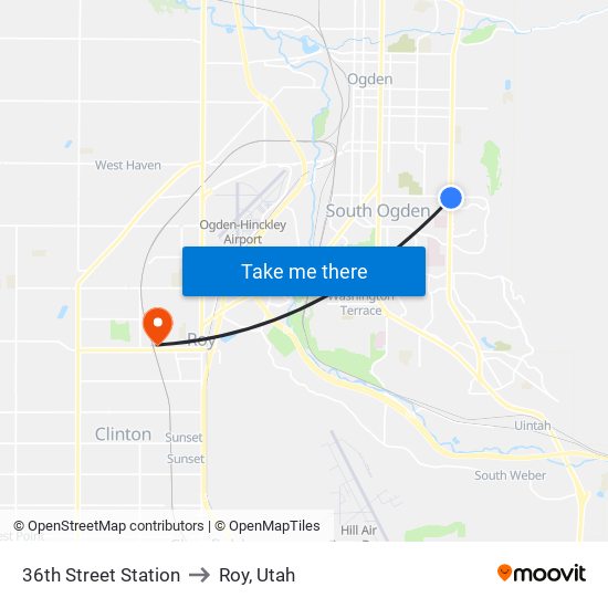 36th Street Station to Roy, Utah map