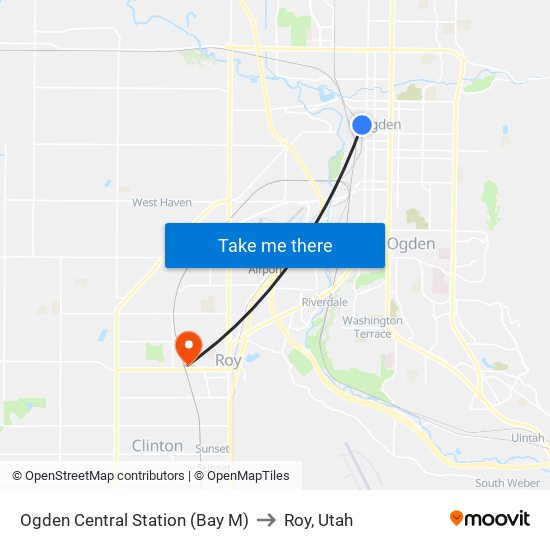 Ogden Central Station (Bay M) to Roy, Utah map
