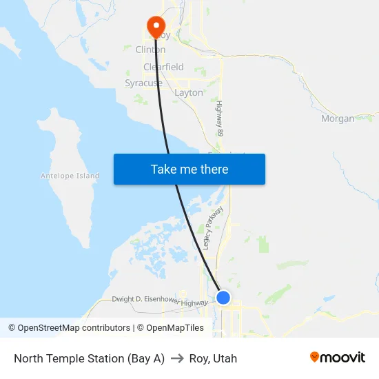 North Temple Station (Bay A) to Roy, Utah map