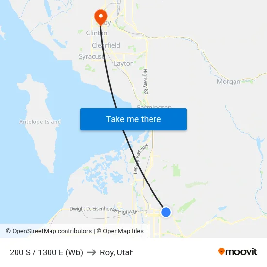 200 S / 1300 E (Wb) to Roy, Utah map