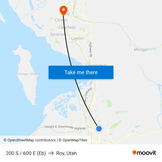 200 S / 600 E (Eb) to Roy, Utah map