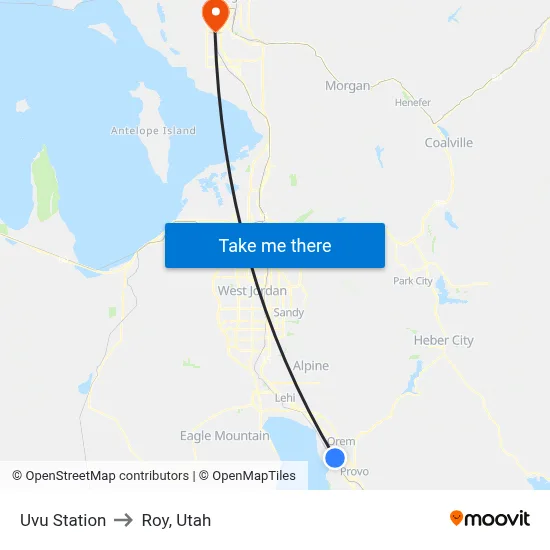 Uvu Station to Roy, Utah map