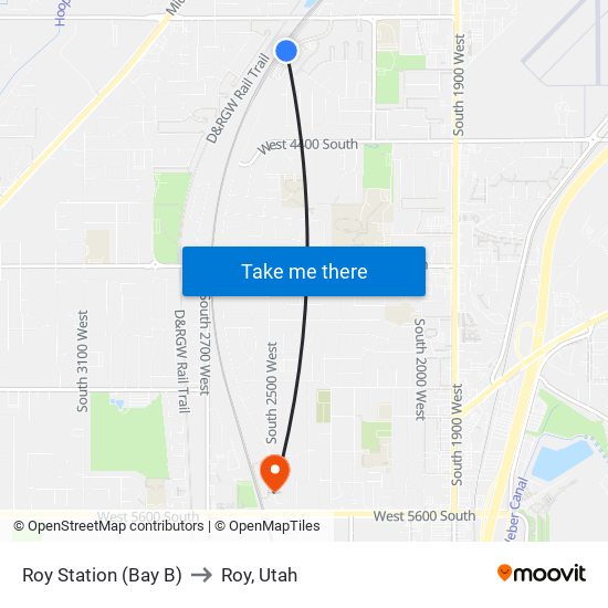 Roy Station (Bay B) to Roy, Utah map