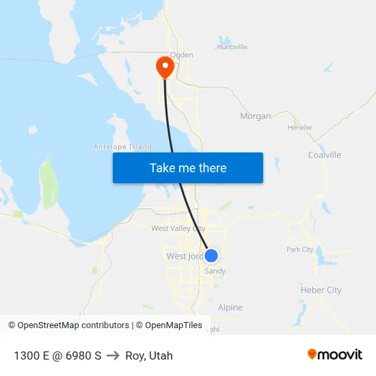 1300 E @ 6980 S to Roy, Utah map