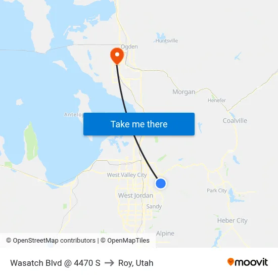 Wasatch Blvd @ 4470 S to Roy, Utah map