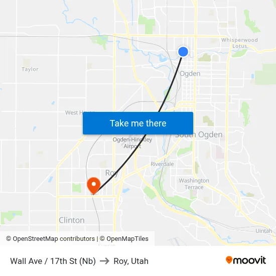 Wall Ave / 17th St (Nb) to Roy, Utah map