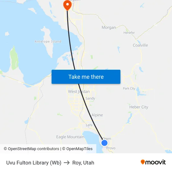 Uvu Fulton Library (Wb) to Roy, Utah map