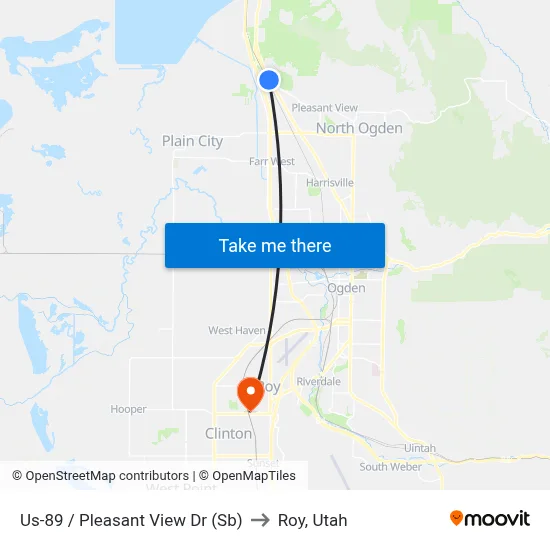 Us-89 / Pleasant View Dr (Sb) to Roy, Utah map