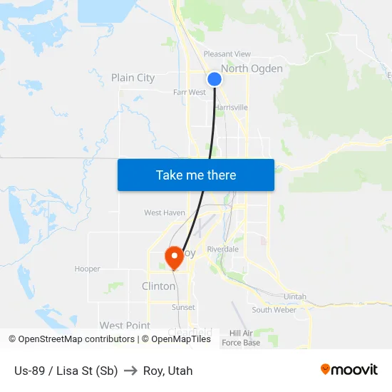 Us-89 / Lisa St (Sb) to Roy, Utah map