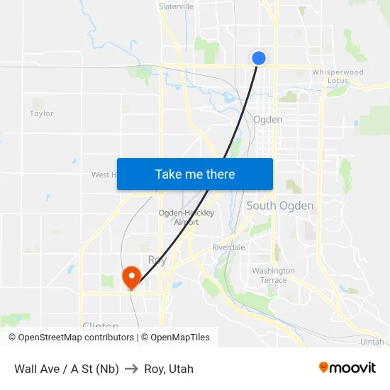 Wall Ave / A St (Nb) to Roy, Utah map