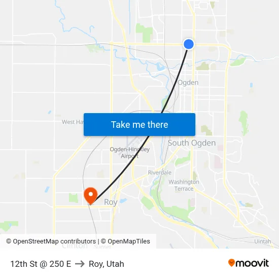 12th St @ 250 E to Roy, Utah map