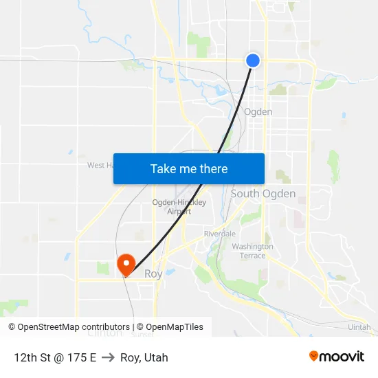 12th St @ 175 E to Roy, Utah map
