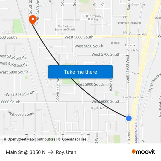 Main St @ 3050 N to Roy, Utah map