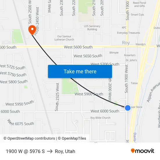 1900 W @ 5976 S to Roy, Utah map