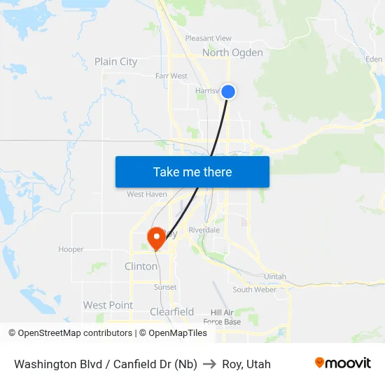 Washington Blvd / Canfield Dr (Nb) to Roy, Utah map