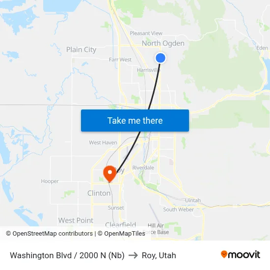 Washington Blvd / 2000 N (Nb) to Roy, Utah map