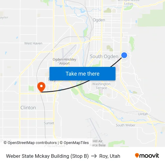 Weber State Mckay Building (Stop B) to Roy, Utah map