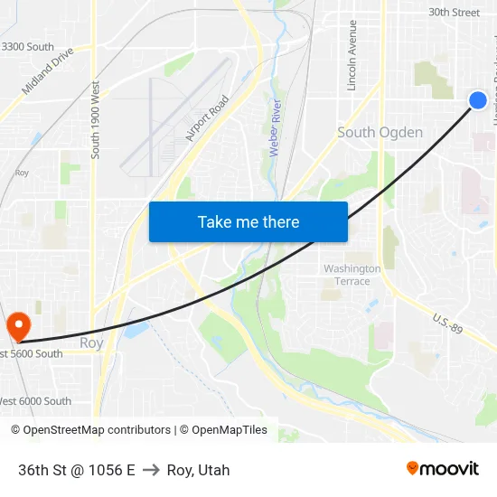 36th St @ 1056 E to Roy, Utah map