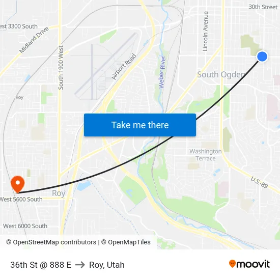 36th St @ 888 E to Roy, Utah map