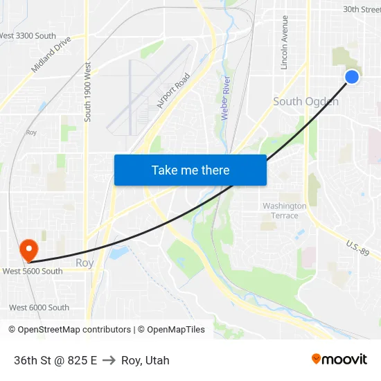 36th St @ 825 E to Roy, Utah map