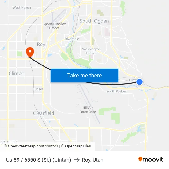 Us-89 / 6550 S (Sb) (Uintah) to Roy, Utah map