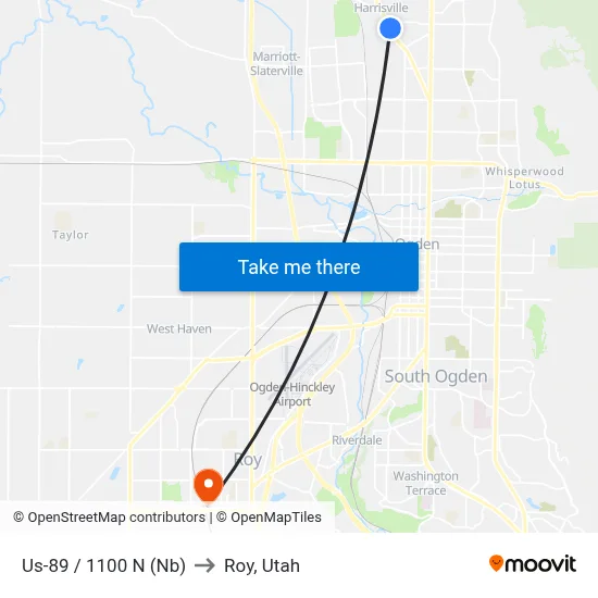 Us-89 / 1100 N (Nb) to Roy, Utah map