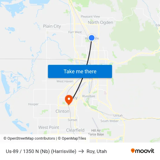 Us-89 / 1350 N (Nb) (Harrisville) to Roy, Utah map