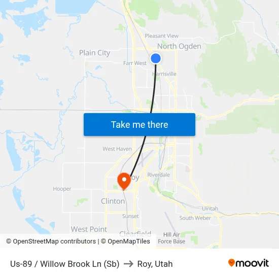 Us-89 /  Willow Brook Ln (Sb) to Roy, Utah map