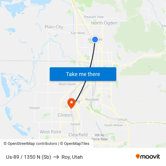 Us-89 /  1350 N (Sb) to Roy, Utah map