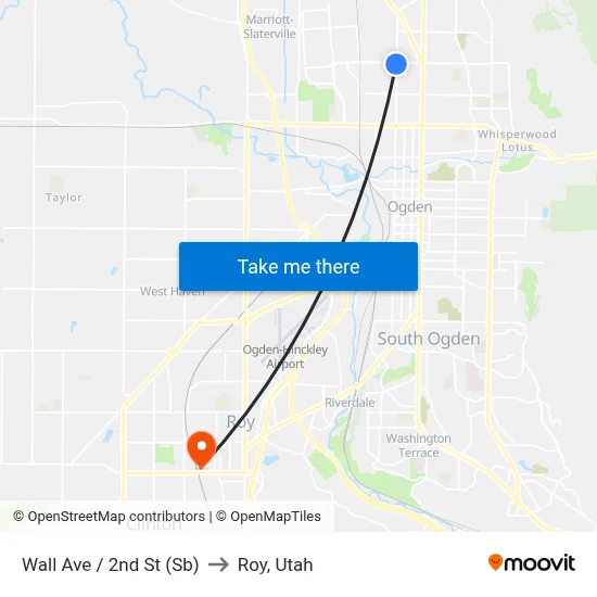 Wall Ave / 2nd St (Sb) to Roy, Utah map