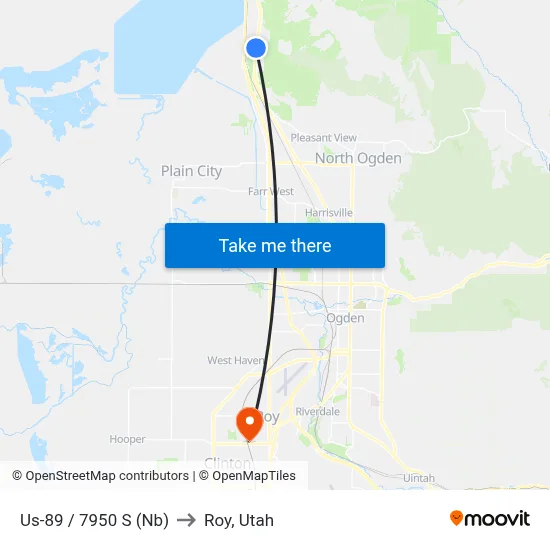 Us-89 / 7950 S (Nb) to Roy, Utah map