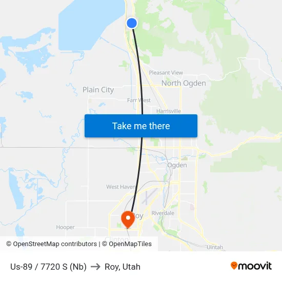 Us-89 / 7720 S (Nb) to Roy, Utah map