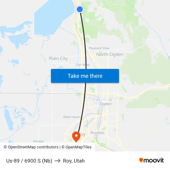 Us-89 / 6900 S (Nb) to Roy, Utah map