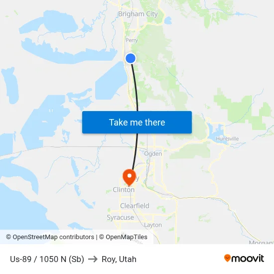 Us-89 / 1050 N (Sb) to Roy, Utah map