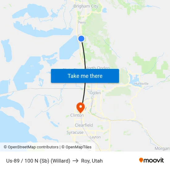 Us-89 / 100 N (Sb) (Willard) to Roy, Utah map