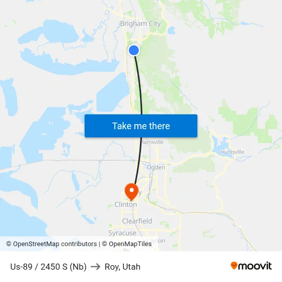 Us-89 / 2450 S (Nb) to Roy, Utah map