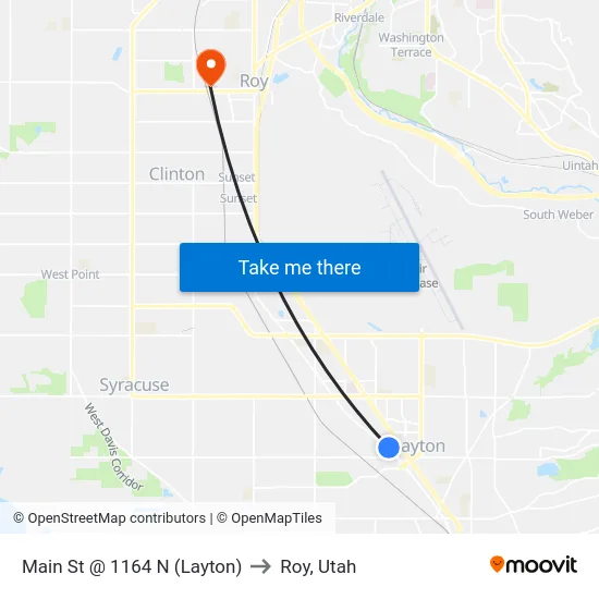 Main St @ 1164 N   (Layton) to Roy, Utah map
