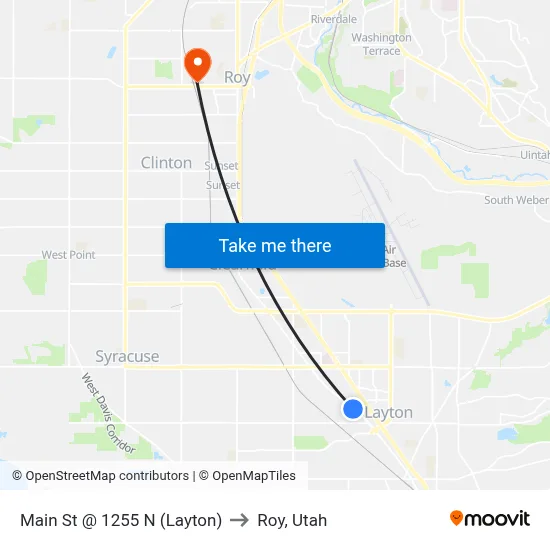 Main St @ 1255 N    (Layton) to Roy, Utah map