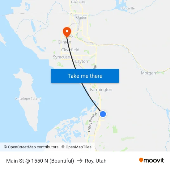 Main St @ 1550 N   (Bountiful) to Roy, Utah map