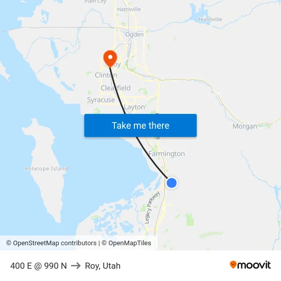 400 E @ 990 N to Roy, Utah map