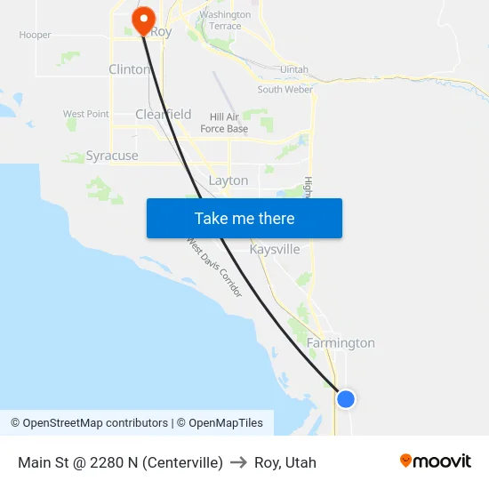 Main St @ 2280 N (Centerville) to Roy, Utah map