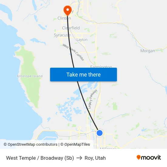 West Temple / Broadway (Sb) to Roy, Utah map