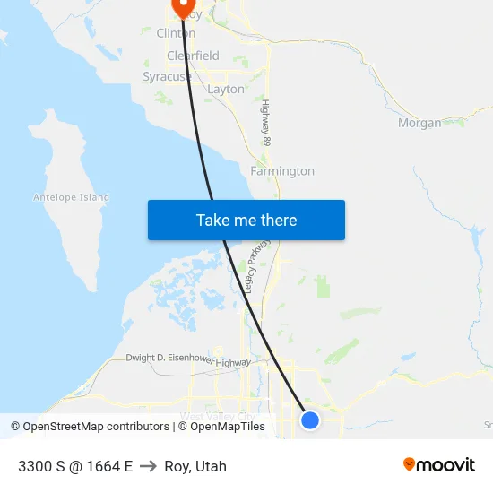 3300 S @ 1664 E to Roy, Utah map