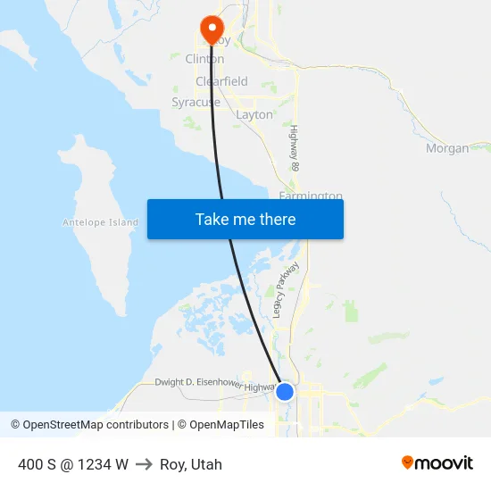 400 S @ 1234 W to Roy, Utah map
